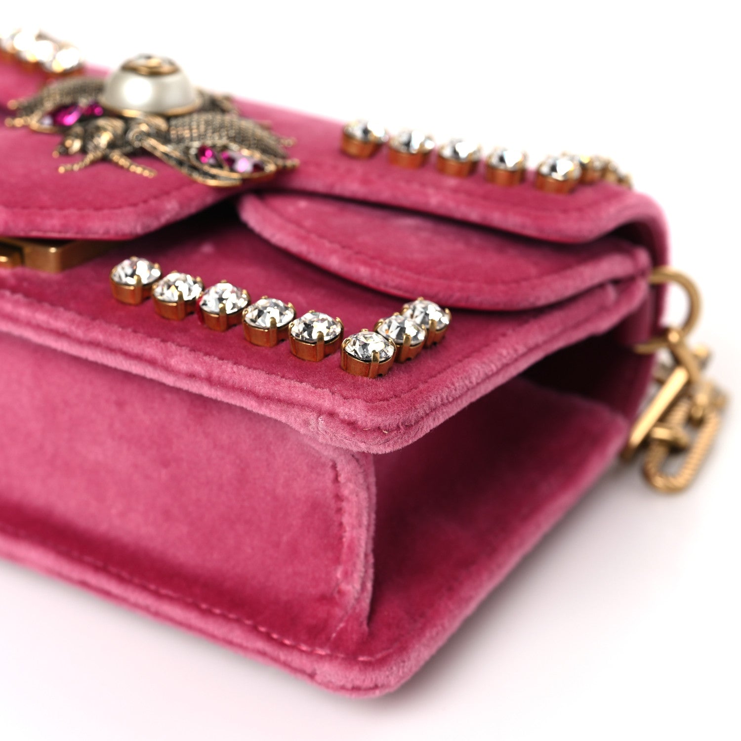 Gucci Velvet Crystal Mini Bee Broadway Shoulder Bag Light Raspberry Rose 9 of 9