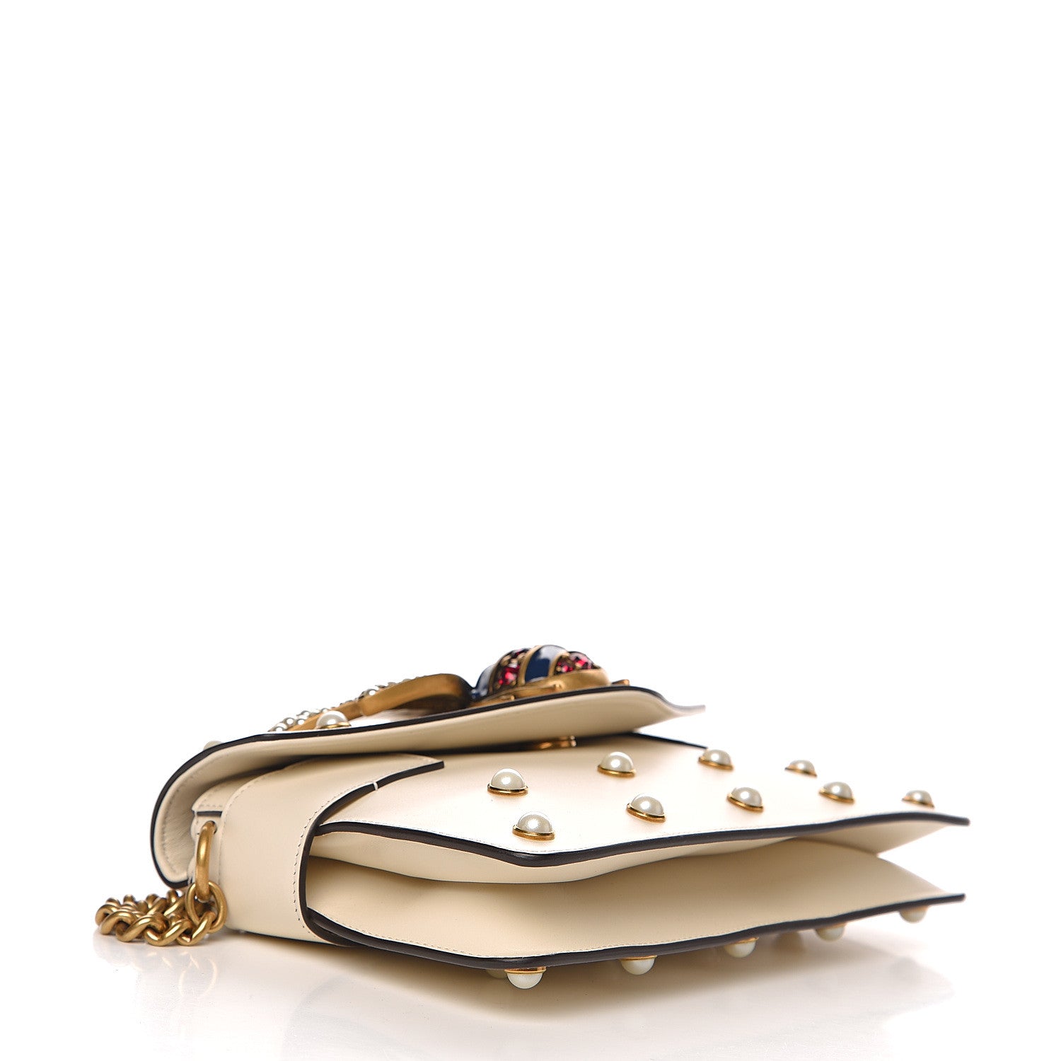 Gucci Nappa Pearl Studded Mini Queen Margaret Broadway Shoulder Bag Mystic White 3 of 10