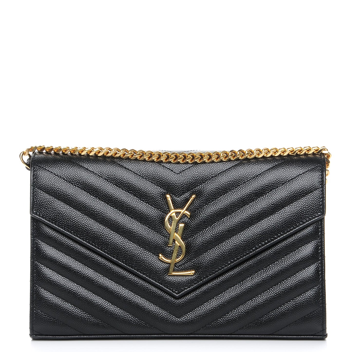 Grain De Poudre Matelasse Chevron Monogram Chain Wallet Black