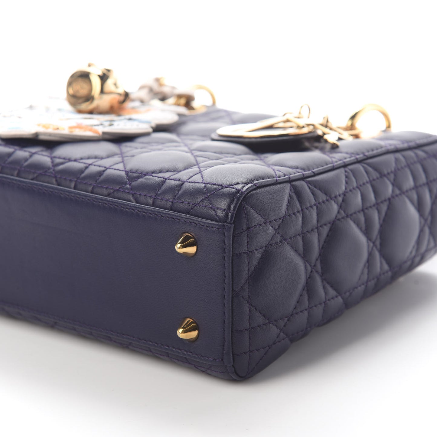 Lambskin Cannage Small Jeweled Owl Lady Dior Blue