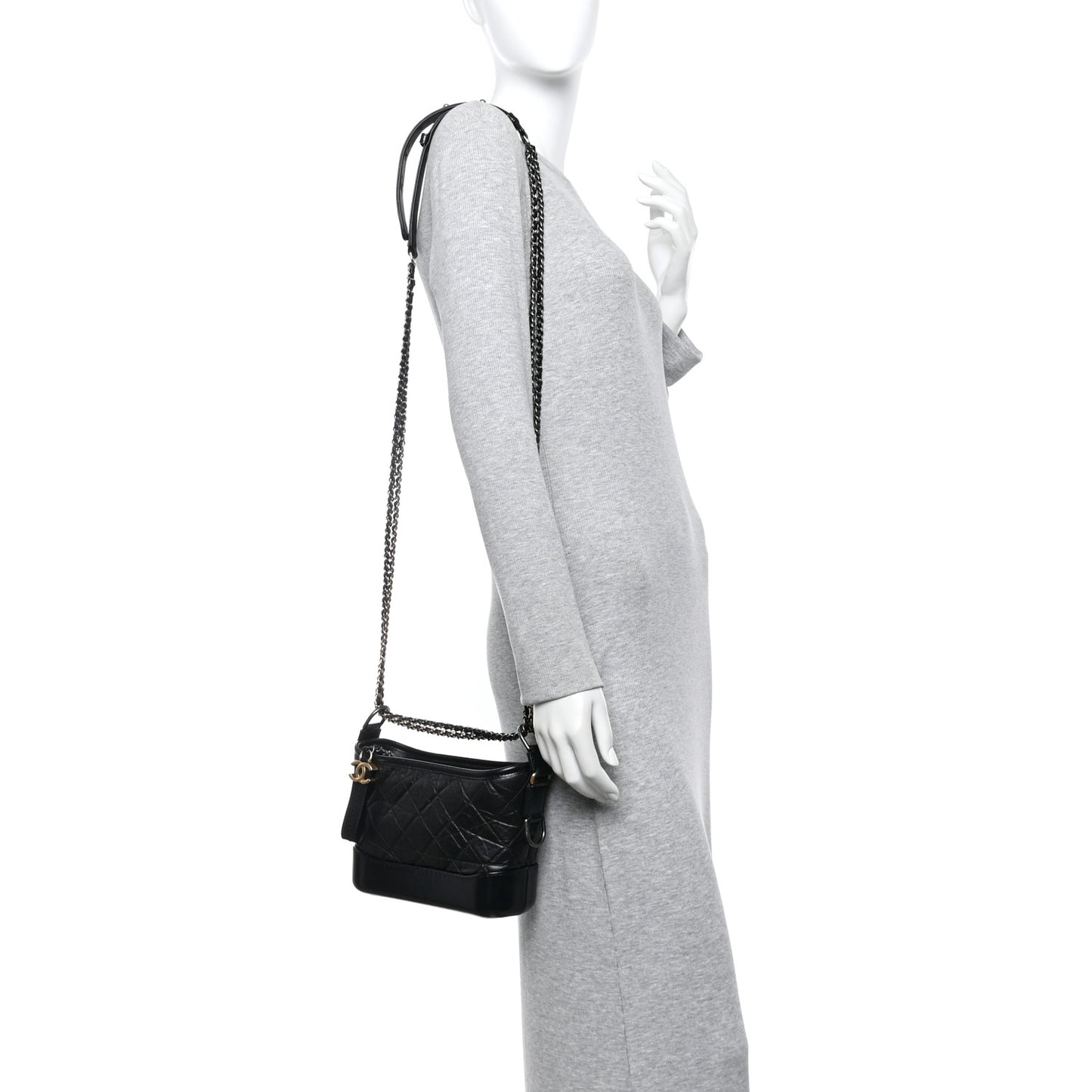 Aged Calfskin Quilted Small Gabrielle Hobo Black