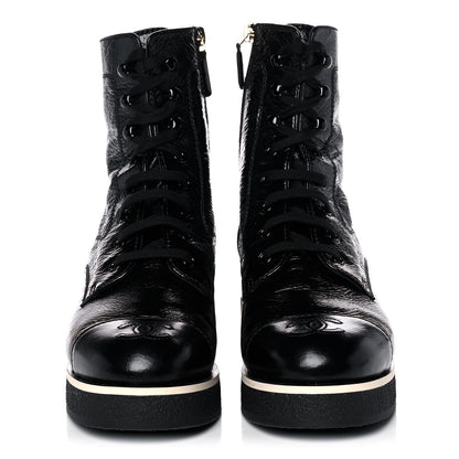 Chanel Shiny Crumpled Lambskin Lace Up Combat Boots 38 Black 2 of 9