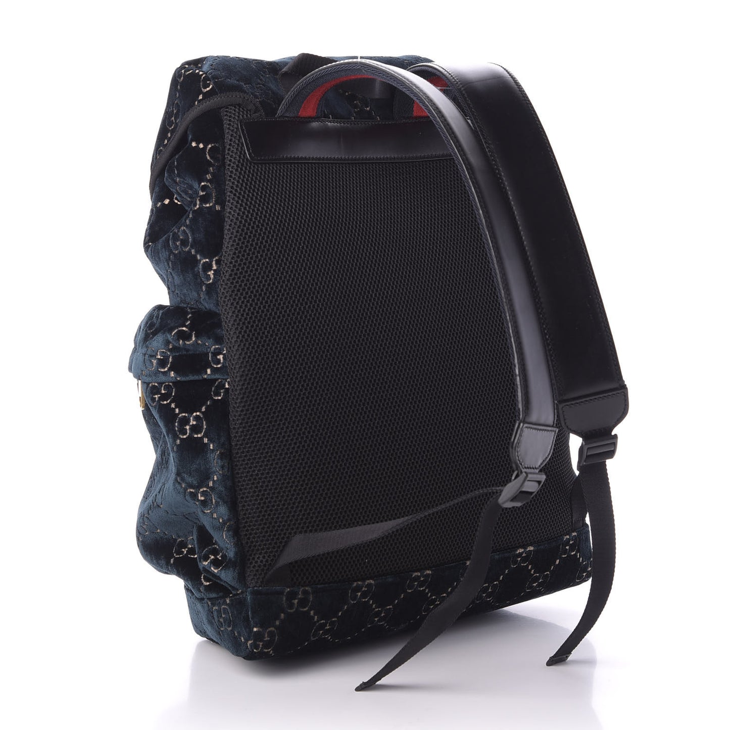 Velvet GG Monogram Web Medium Double Buckle Backpack Blue Beige Black
