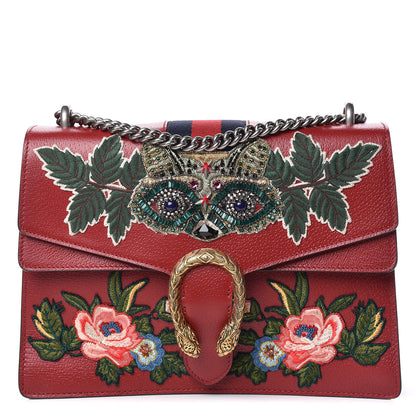 Gucci Calfskin Web Raccoon Embroidered Medium Dionysus Shoulder Bag Red 1 of 12