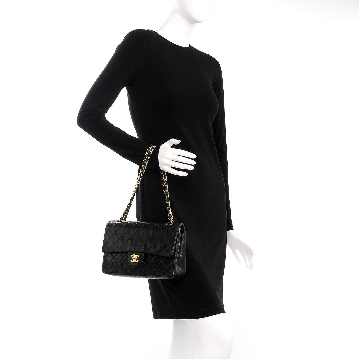 Lambskin Quilted Medium Double Flap Black
