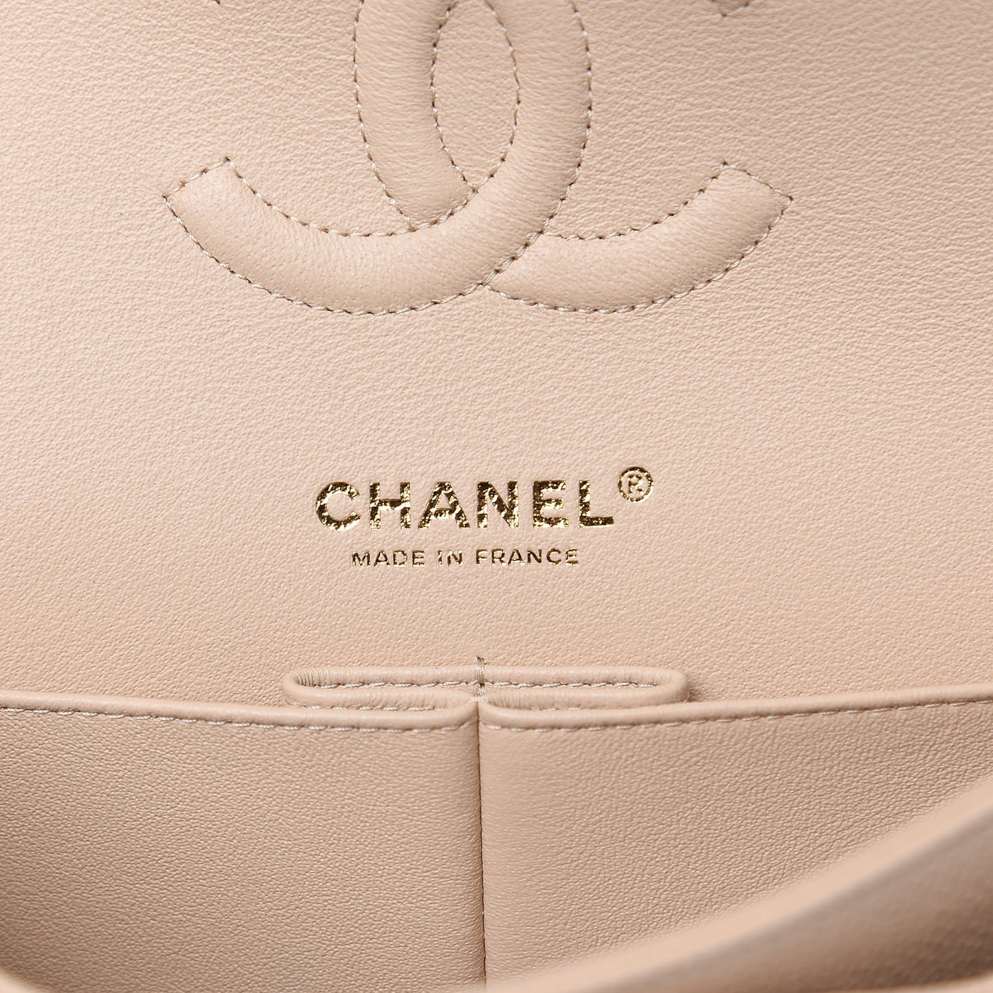 Caviar Quilted Medium Double Flap Beige