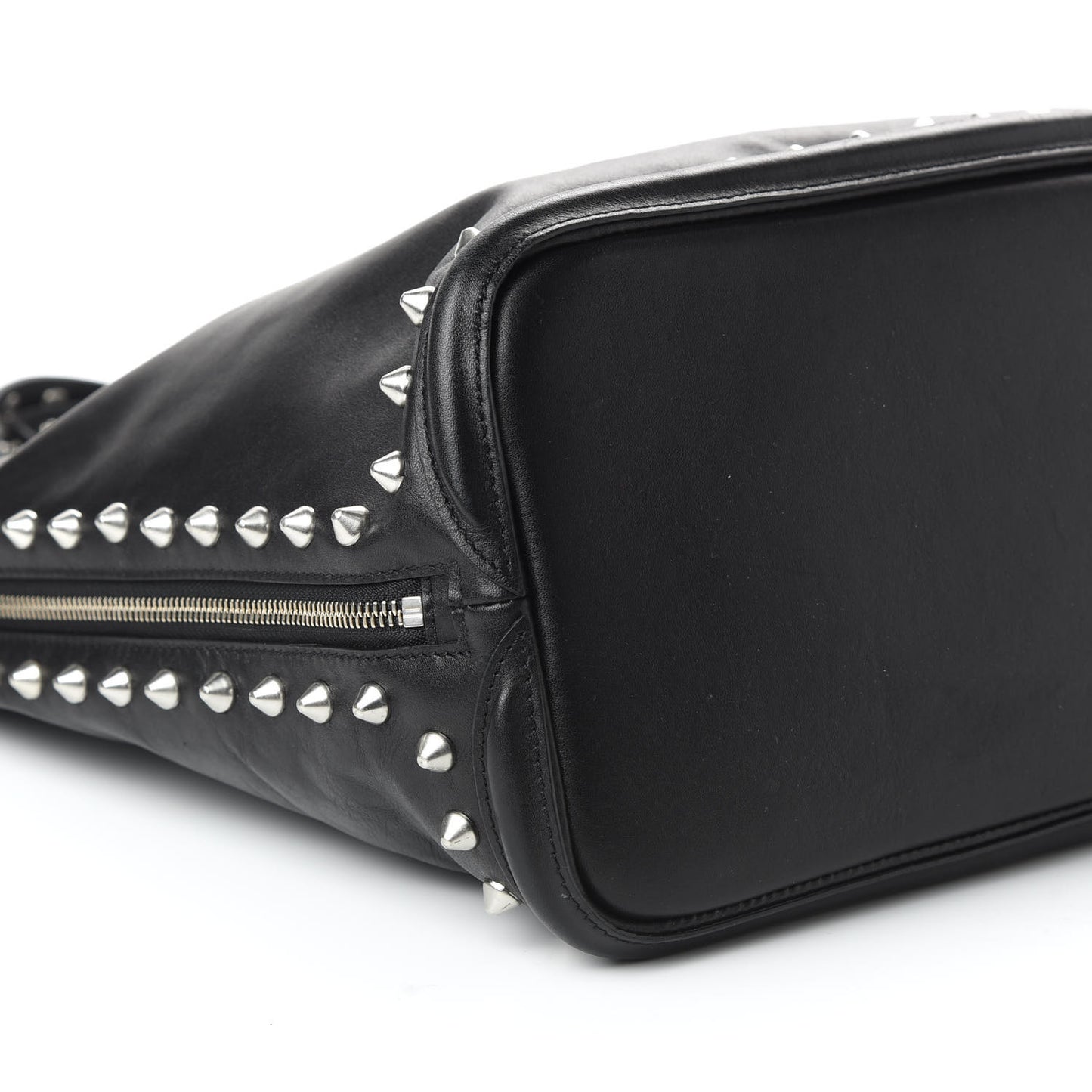 Pebbled Calfskin Skull Studded Padlock Tote Black