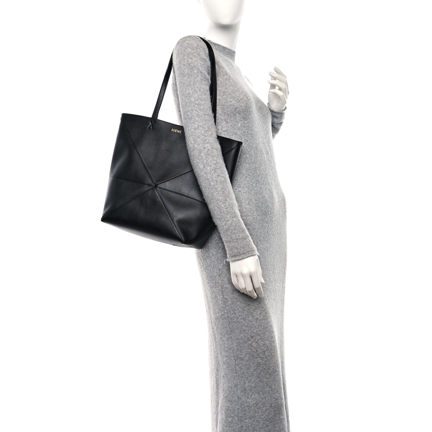 Shiny Calfskin Medium Puzzle Fold Tote Black
