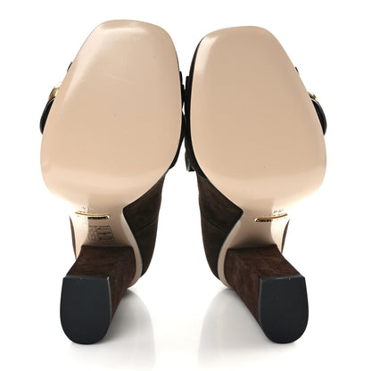 Gucci Kid Scamosciato GG Marmont Fringe 105mm Loafer Pumps 34 Cocoa 5 of 8