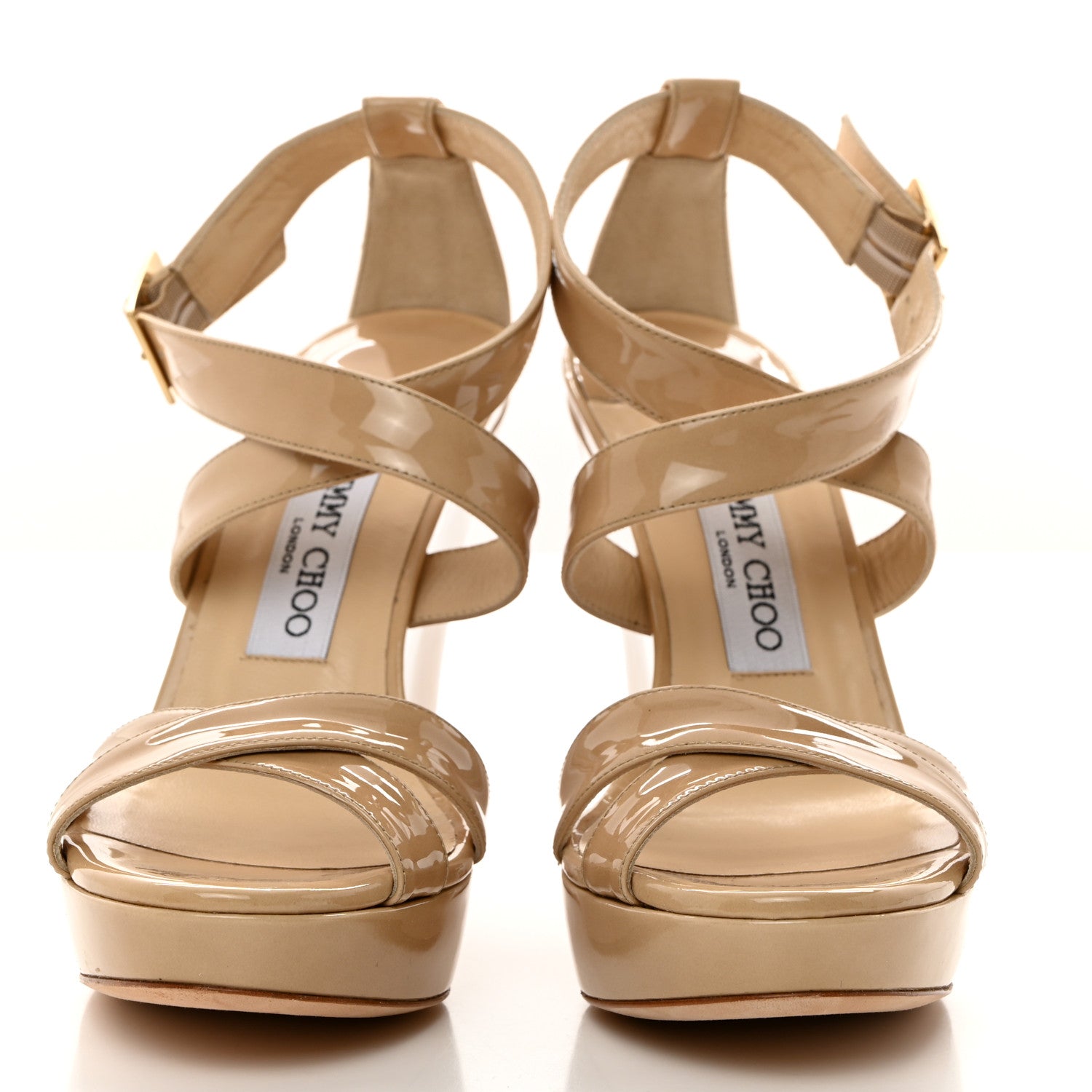 Jimmy Choo Patent Calfskin Lucia 120 Wedge Sandals 38 Nude 2 of 8
