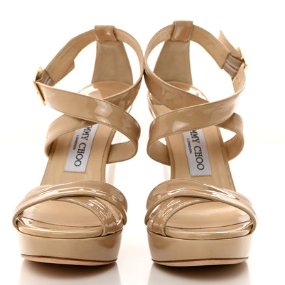 Jimmy Choo Patent Calfskin Lucia 120 Wedge Sandals 38 Nude 2 of 8