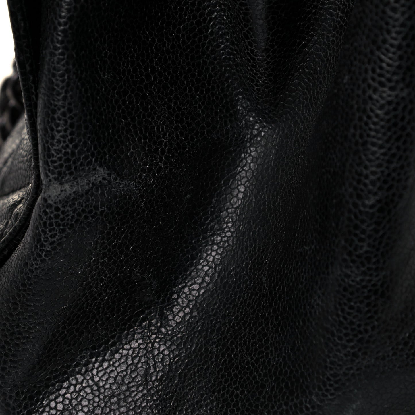 Crumpled Grained Calfskin Quilted CC Crave Tote Black
