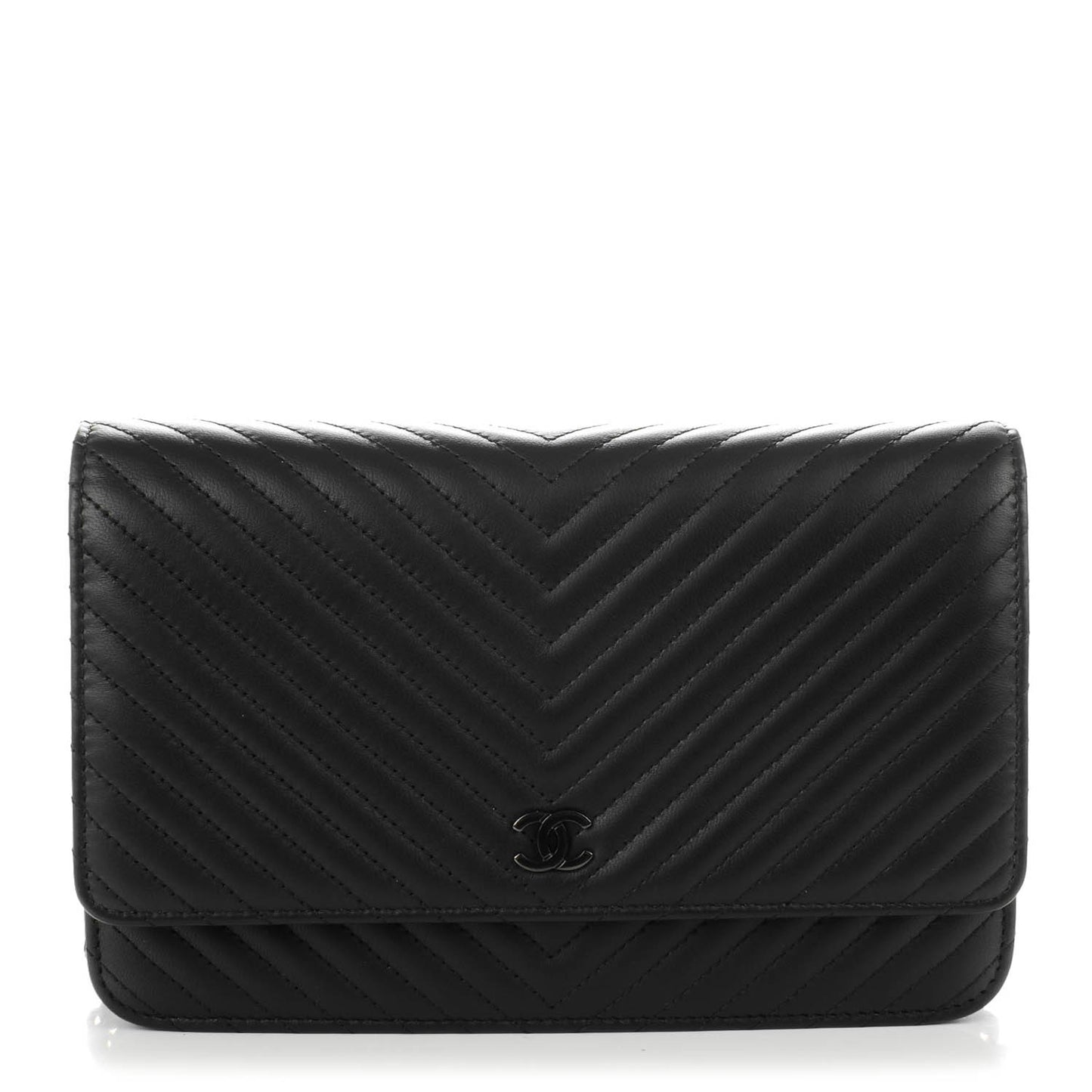 Calfskin Chevron Wallet On Chain WOC So Black