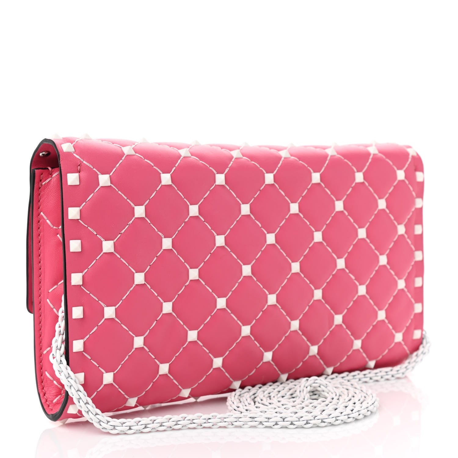 Valentino Garavani Lambskin Free Rockstud Spike Wallet On Chain Shadow Pink 3 of 9