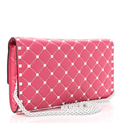 Valentino Garavani Lambskin Free Rockstud Spike Wallet On Chain Shadow Pink 3 of 9