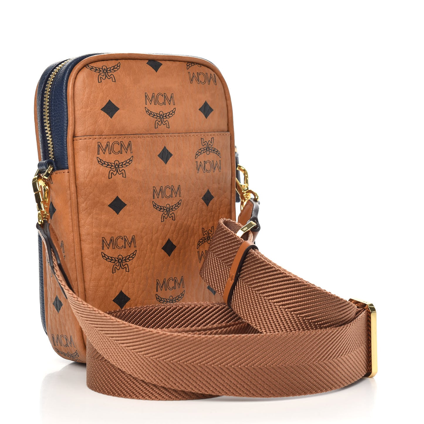 Visetos Grained Calfskin Tech Crossbody Cognac Navy