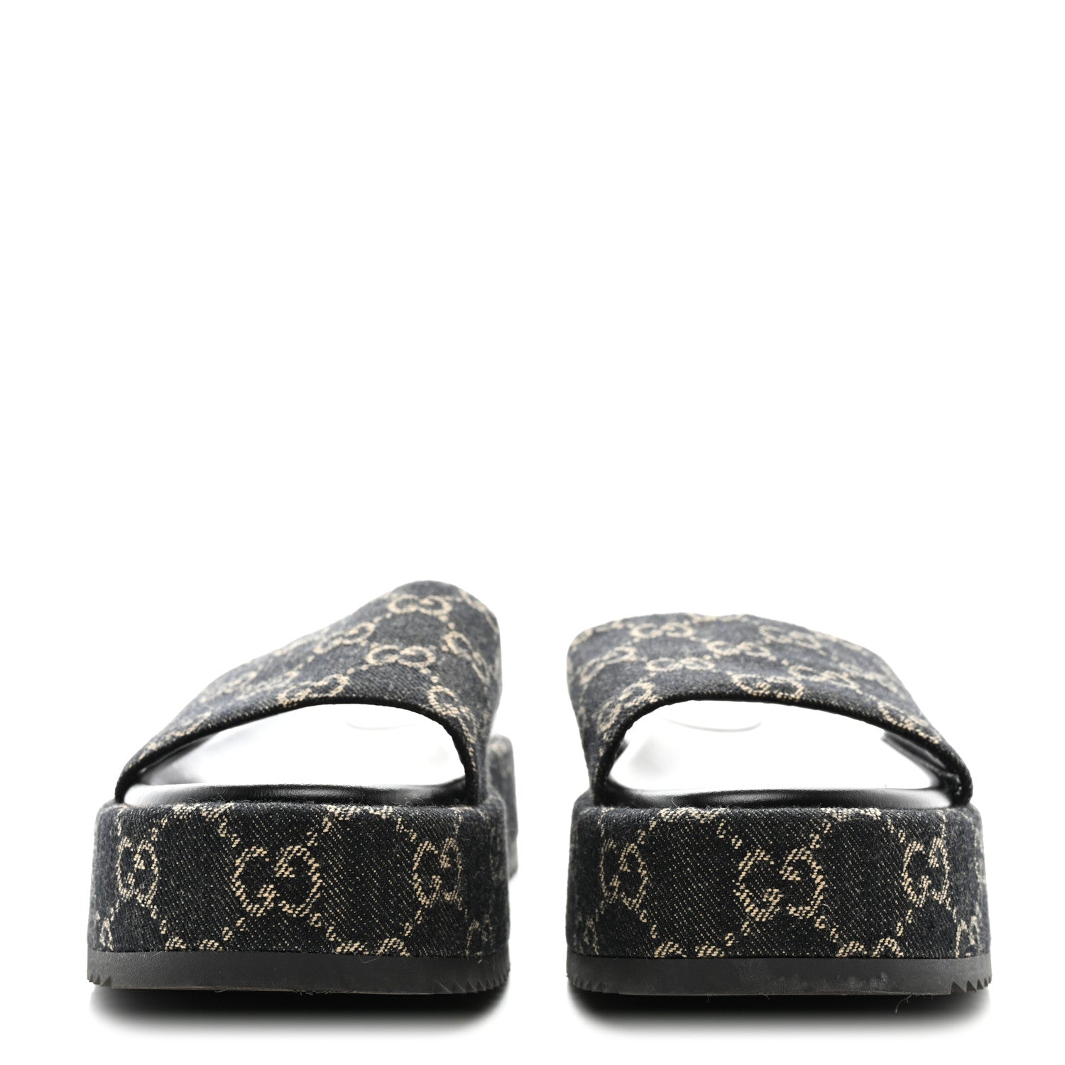 Gucci Jacquard Black Denim GG Monogram Angelina Platform 55mm Slide Sandals 38 Black Ivory 2 of 9