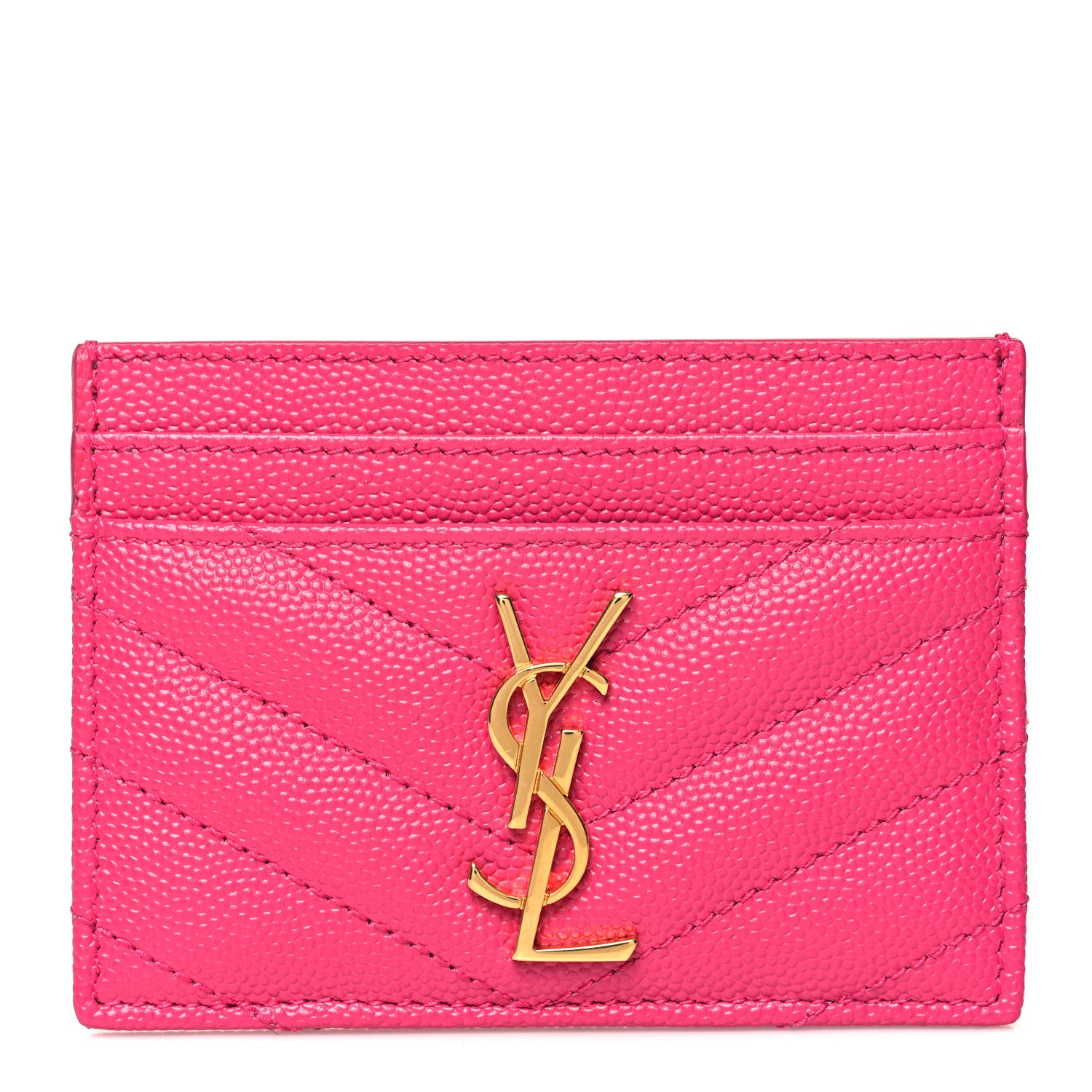 Saint Laurent Grain De Poudre Matelasse Chevron Monogram Credit Card Case Fresh Fuxia 1 of 11