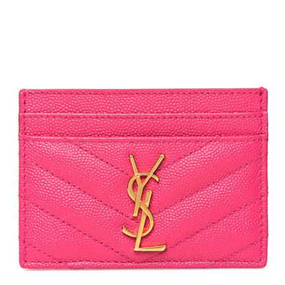 Saint Laurent Grain De Poudre Matelasse Chevron Monogram Credit Card Case Fresh Fuxia 1 of 11
