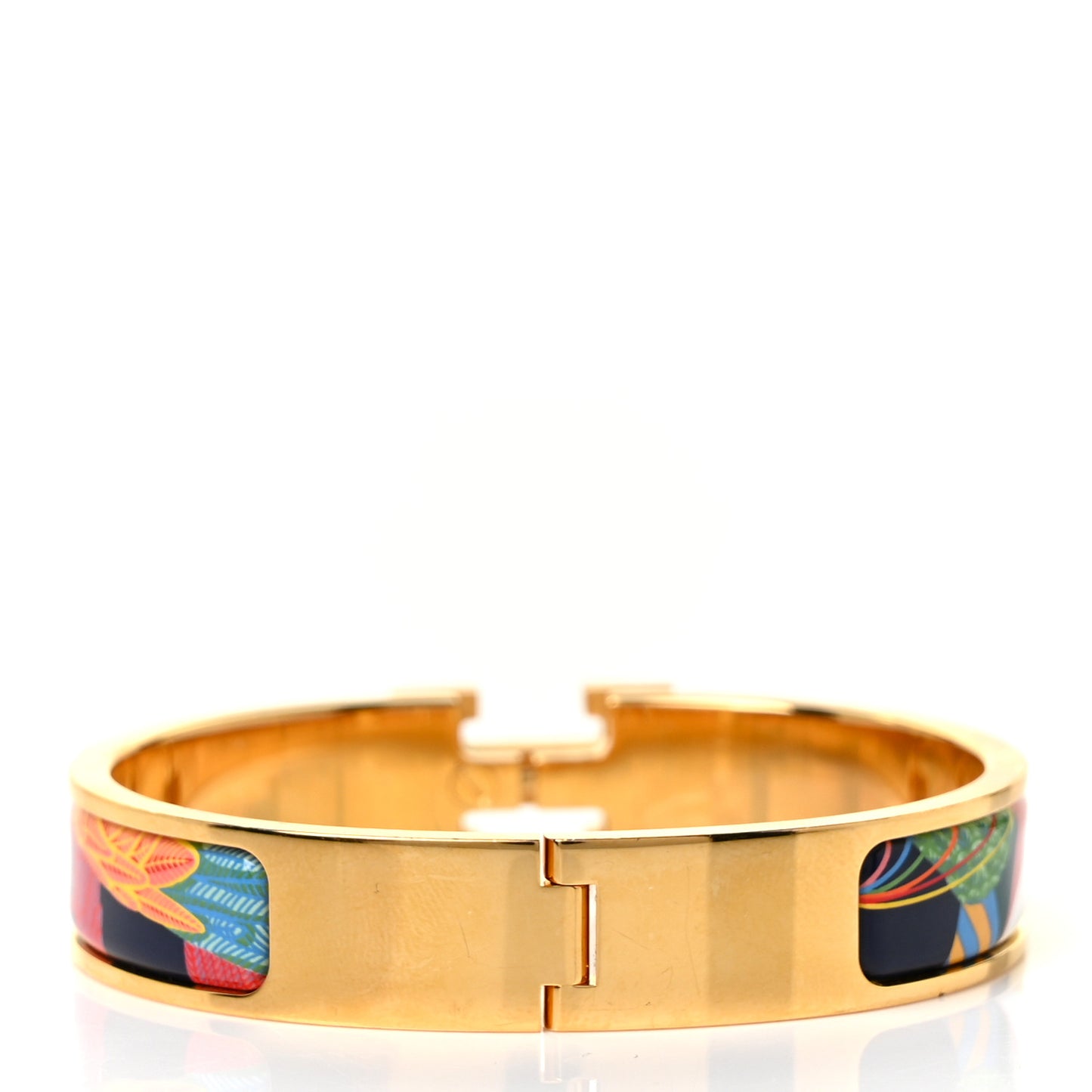 Enamel Narrow Print Toucans De Paradis Clic Clac H Bracelet PM Indigo Multicolor