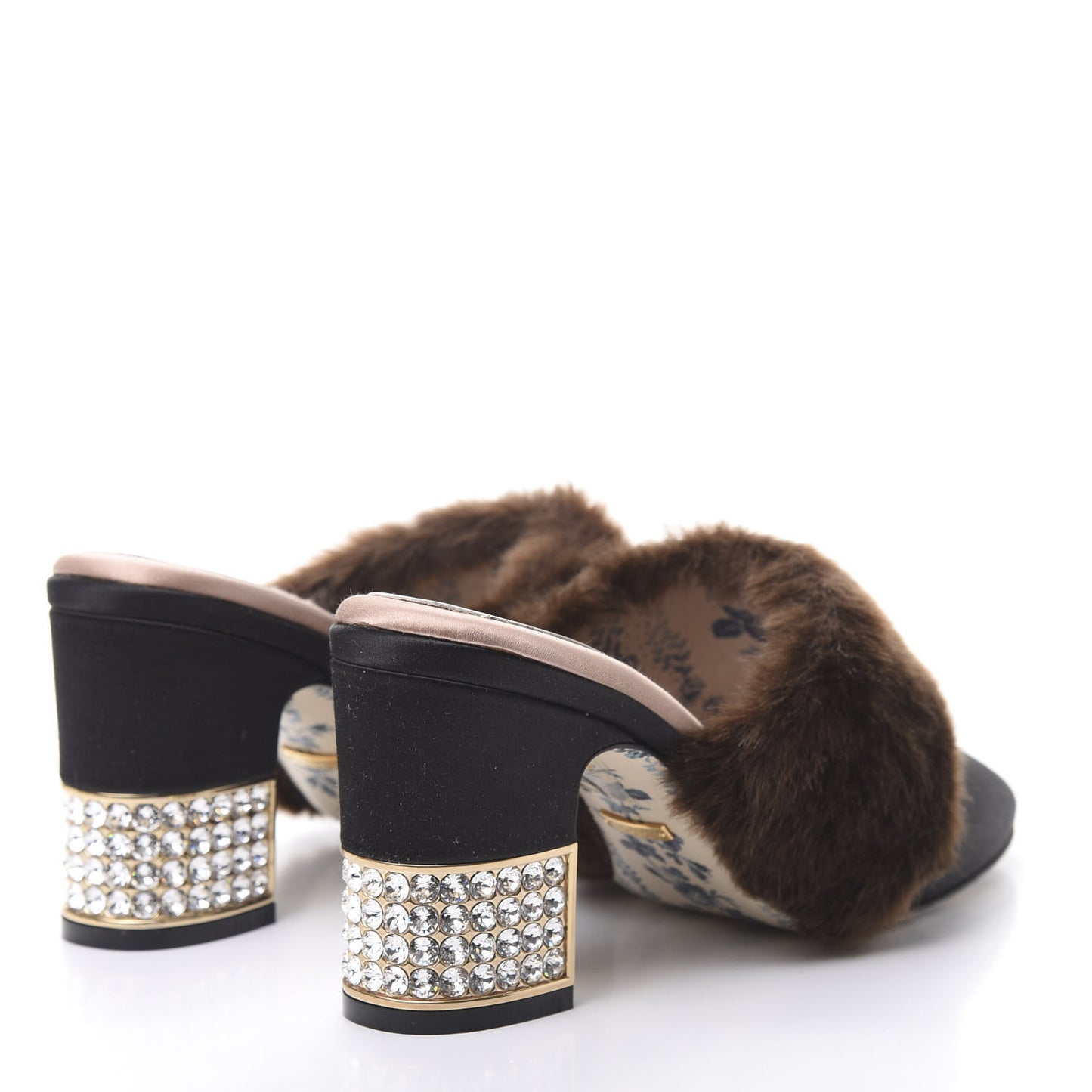 Mink Silk Satin Crystal Candy Mules 38.5 Scan Brown Black