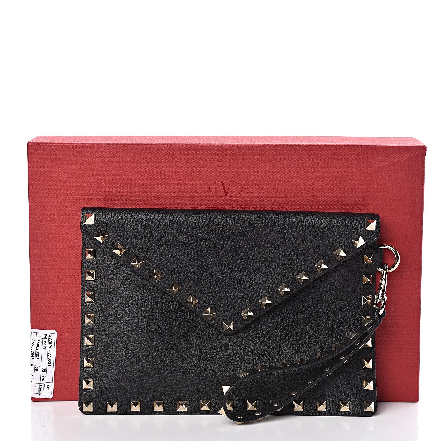 Valentino Garavani Pebbled Calfskin Medium Rockstud Envelope Flat Wristlet Pouch Black 7 of 7