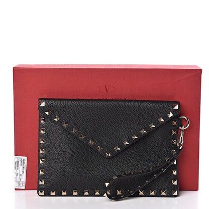 Valentino Garavani Pebbled Calfskin Medium Rockstud Envelope Flat Wristlet Pouch Black 7 of 7