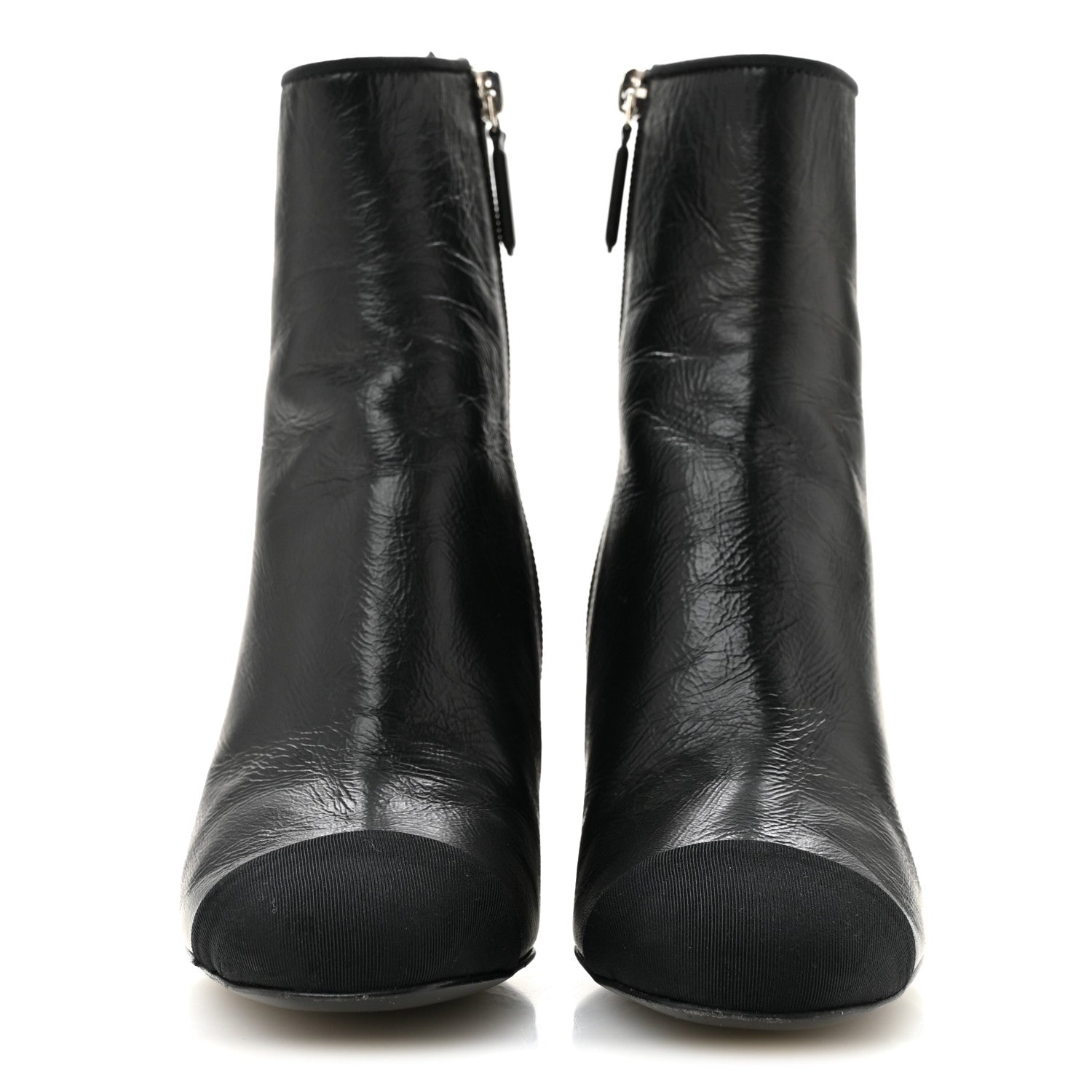 Chanel Crumpled Calfskin Cap Toe Chain Short Boots 35 Black