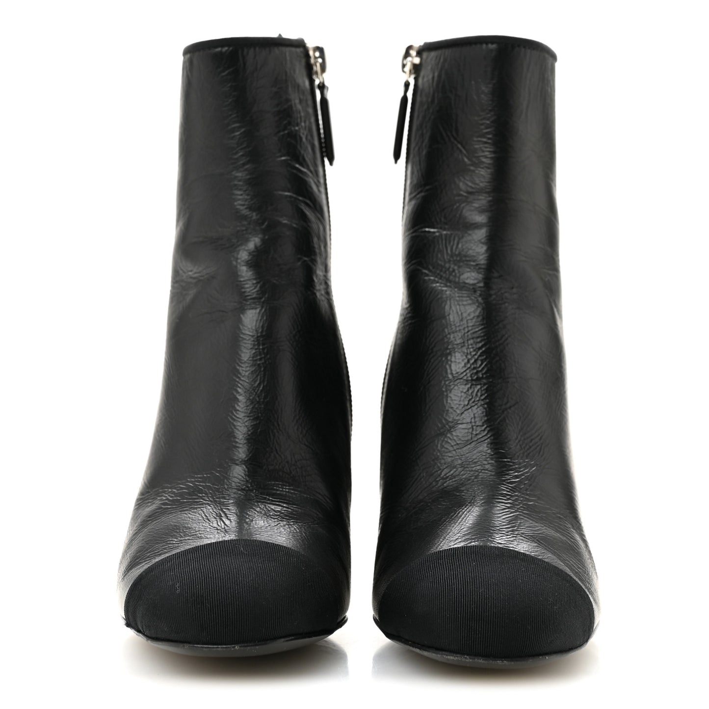 Crumpled Calfskin Cap Toe Chain Short Boots 35 Black