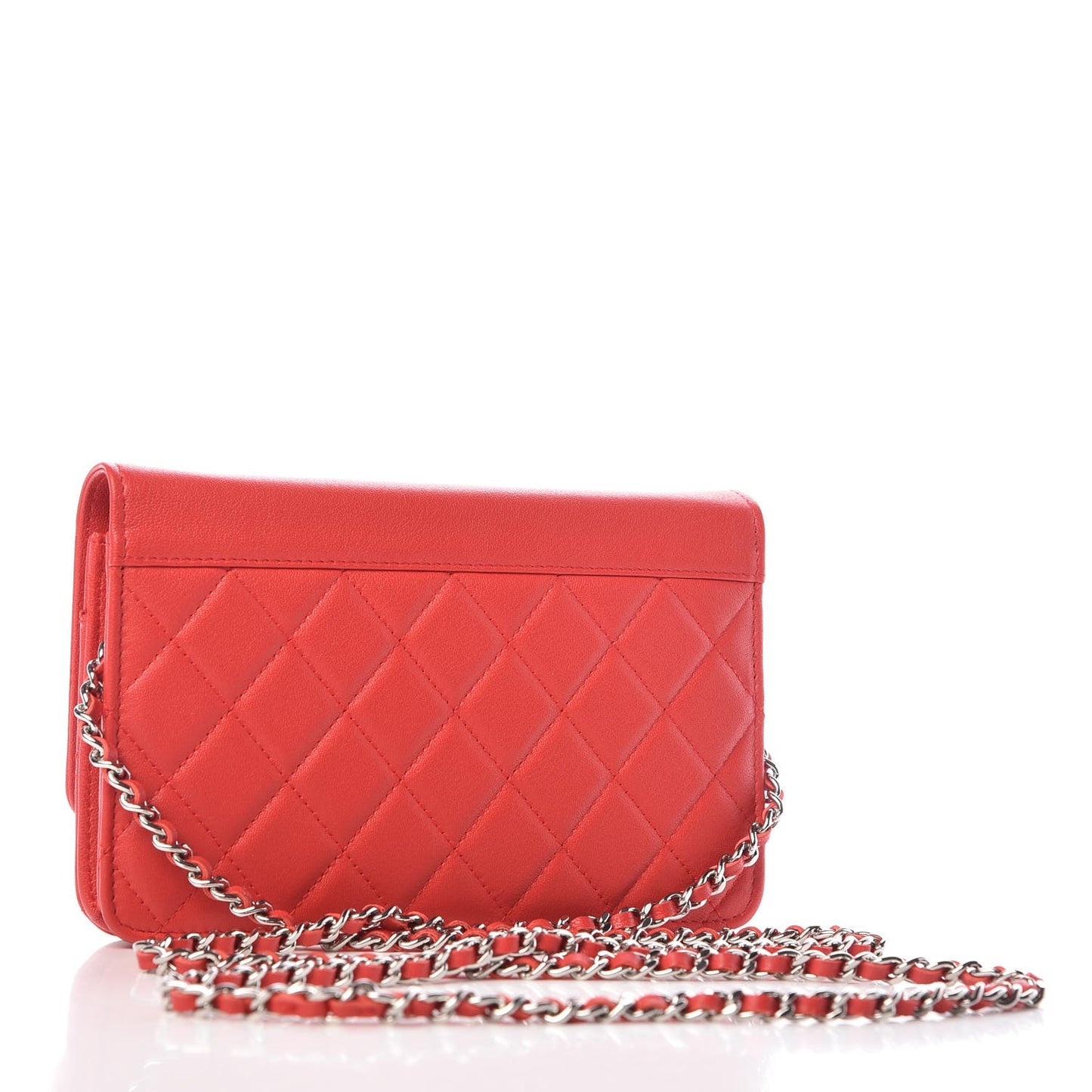Grained Calfskin Quilted CC Box Wallet On Chain WOC Red