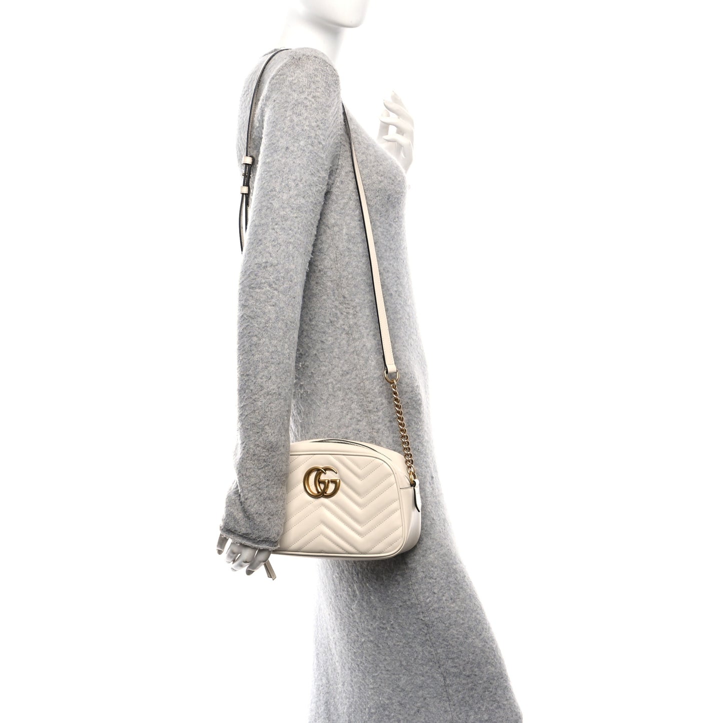 Calfskin Matelasse Small GG Marmont Chain Shoulder Bag White