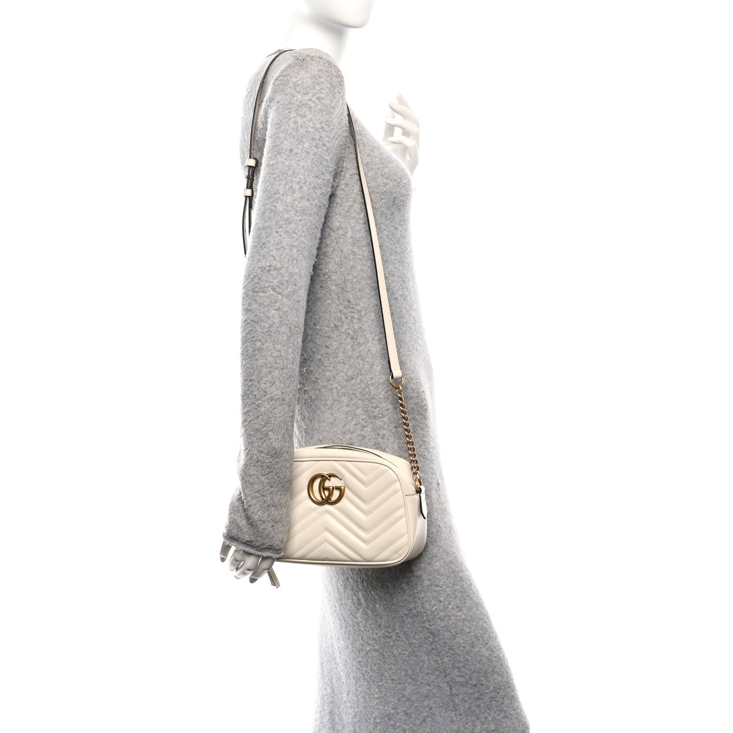 Gucci Calfskin Matelasse Small GG Marmont Chain Shoulder Bag White 2 of 10