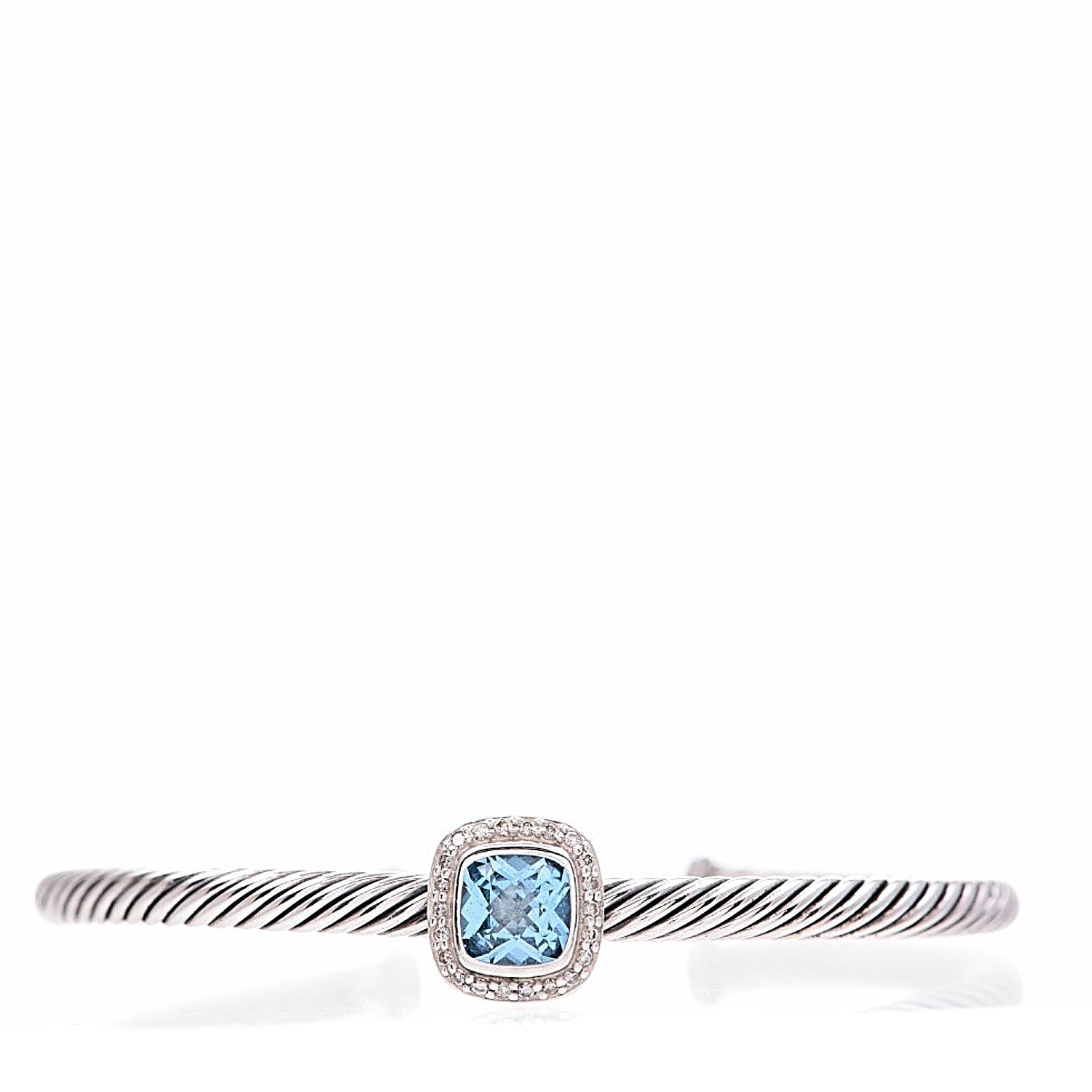 David Yurman Sterling Silver Diamond Blue Topaz 4mm Noblesse Cable Bracelet 1 of 6