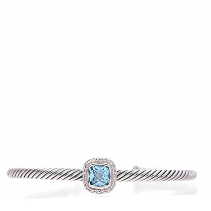 David Yurman Sterling Silver Diamond Blue Topaz 4mm Noblesse Cable Bracelet 1 of 6