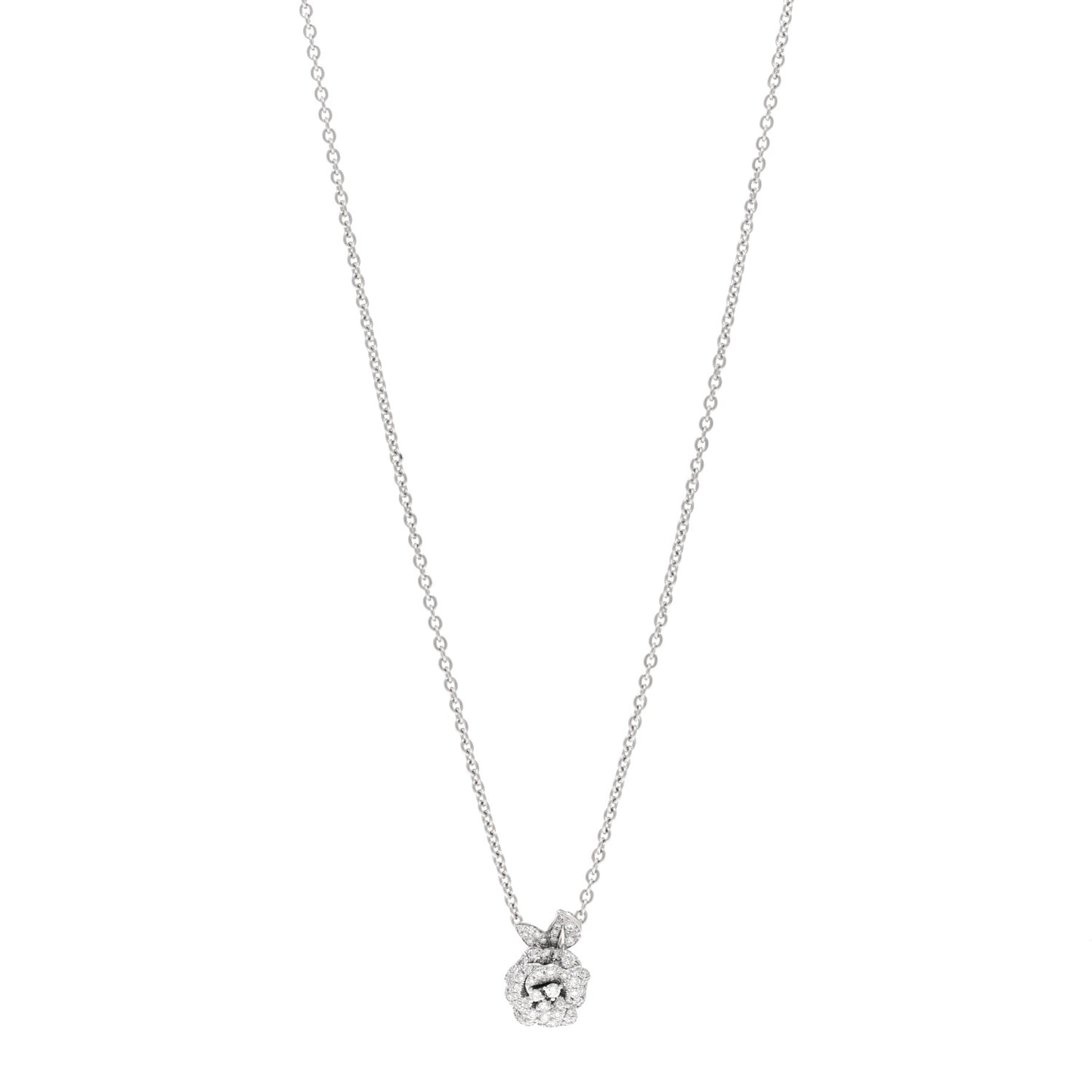 CHRISTIAN DIOR 18K White Gold Diamond Small Rose Dior Bagatelle Necklace