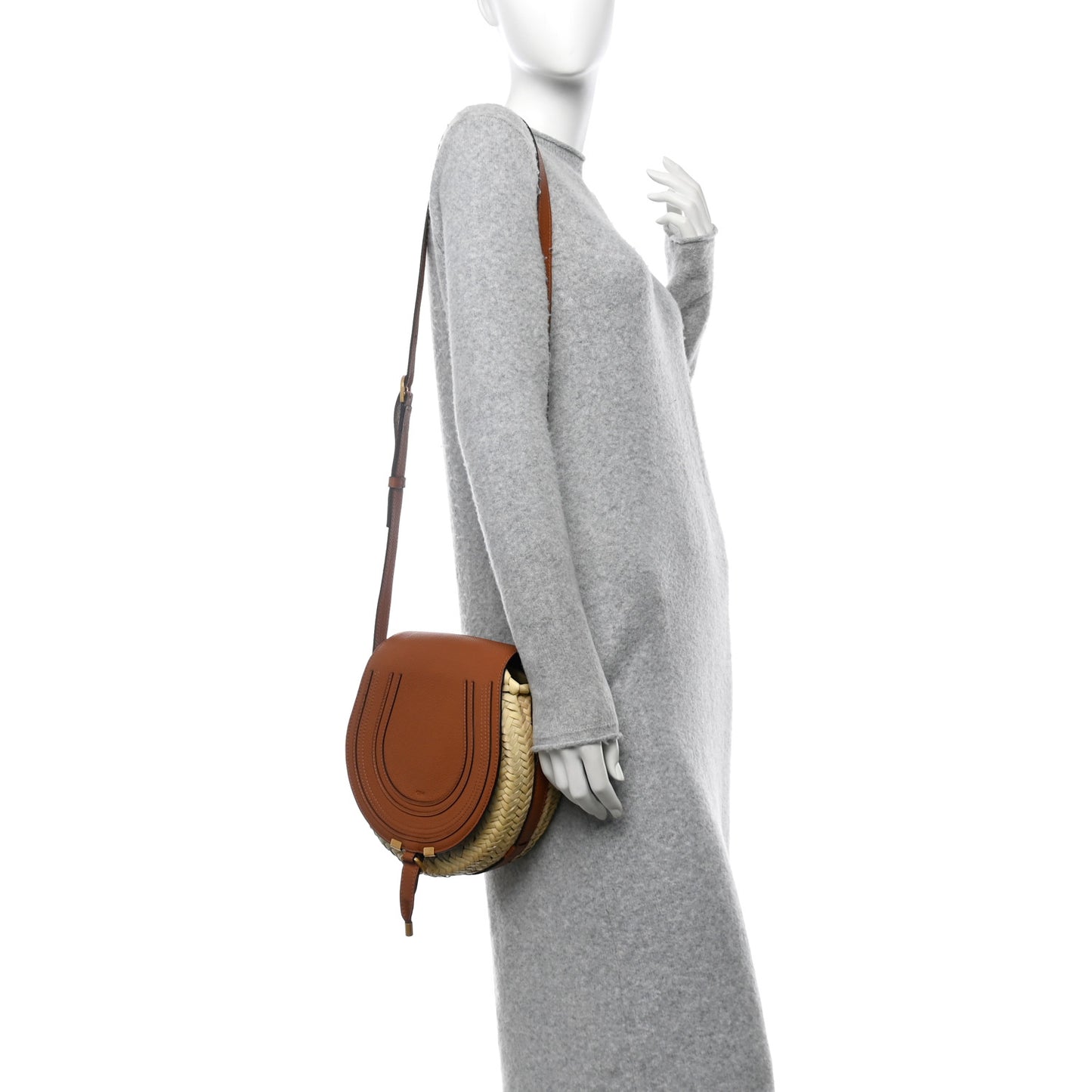 Raffia Calfskin Marcie Basket Small Marcie Round Crossbody Bag Tan