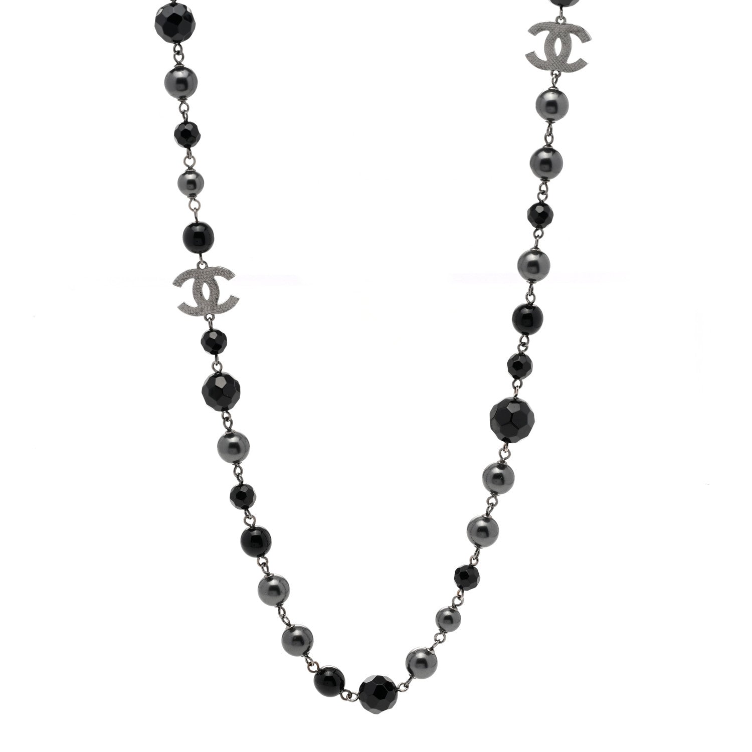 Chanel Ruthenium Pearl Beaded CC Long Necklace Black 1 of 5