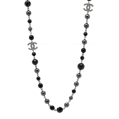 Chanel Ruthenium Pearl Beaded CC Long Necklace Black 1 of 5
