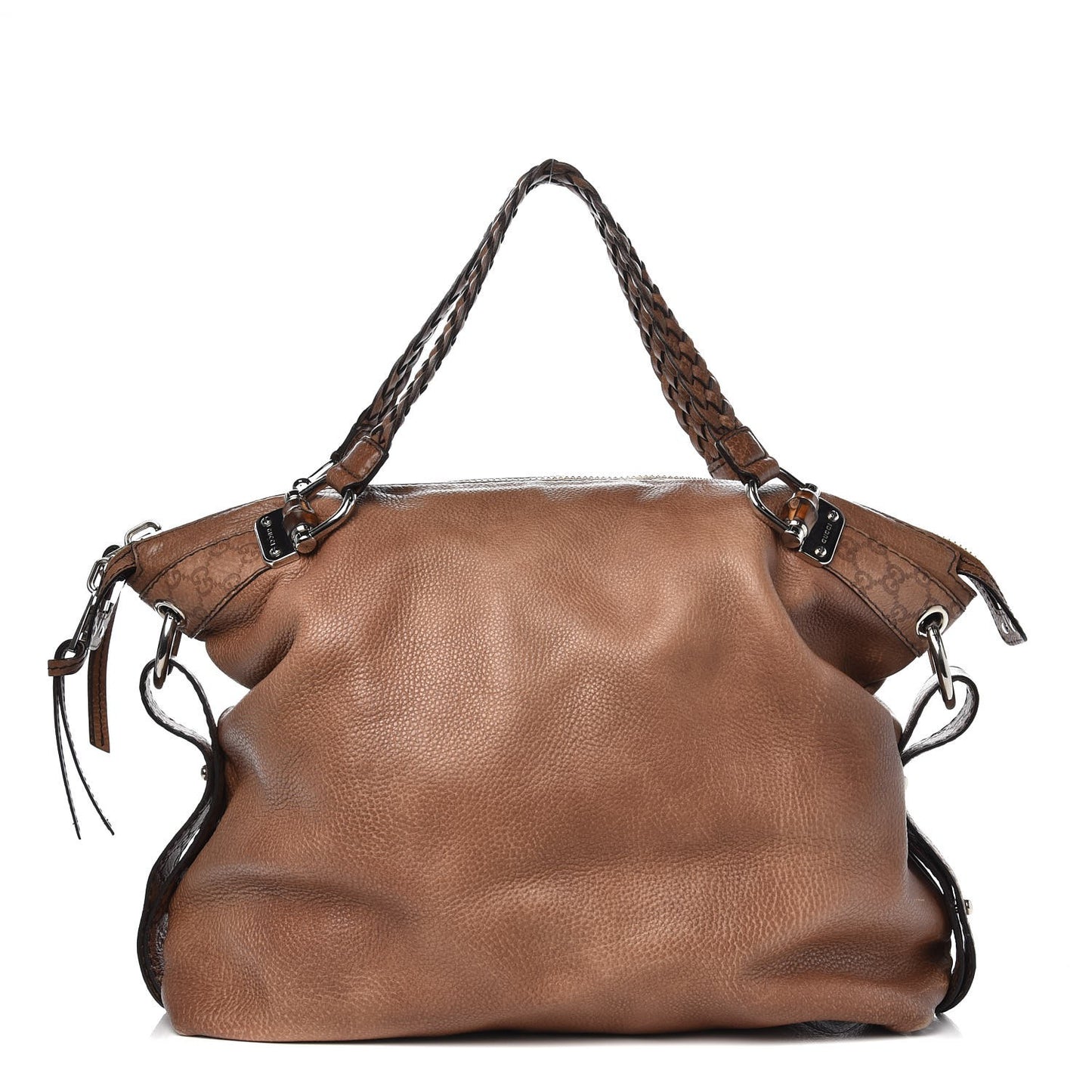 Calfskin Large Bamboo Bar Shoulder Bag Light Brown