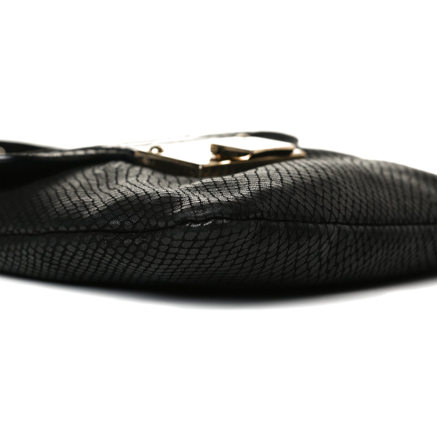Snakeskin Embossed Calfskin Crossbody Black