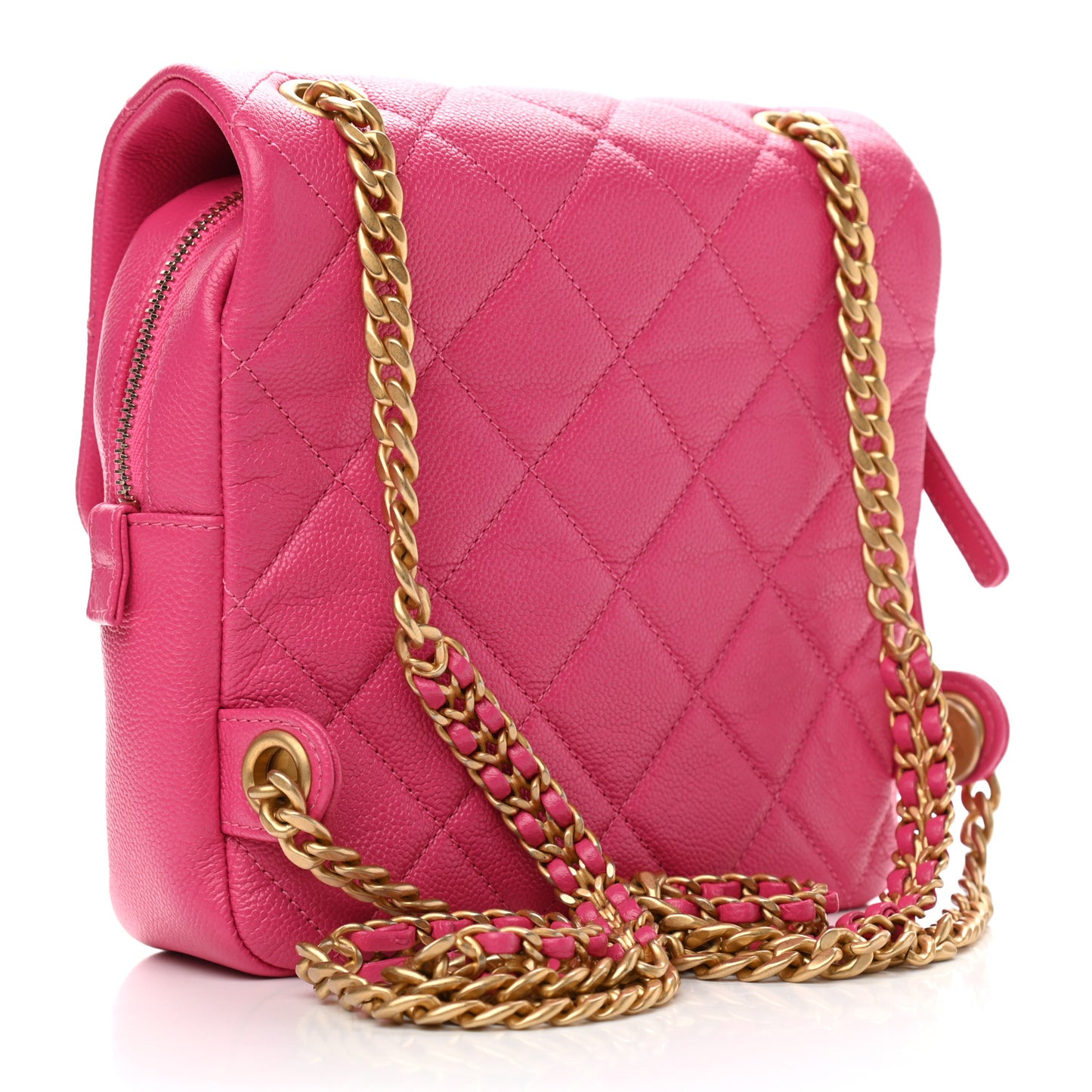 Shiny Caviar Quilted Chain Melody Backpack  Pink