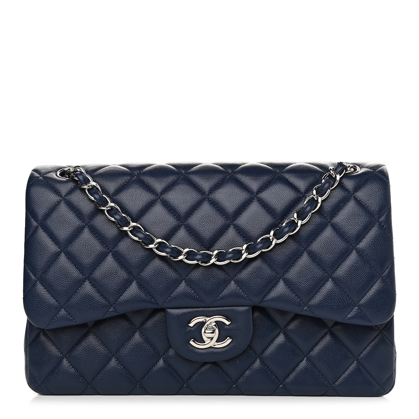 Caviar Quilted Jumbo Double Flap Navy