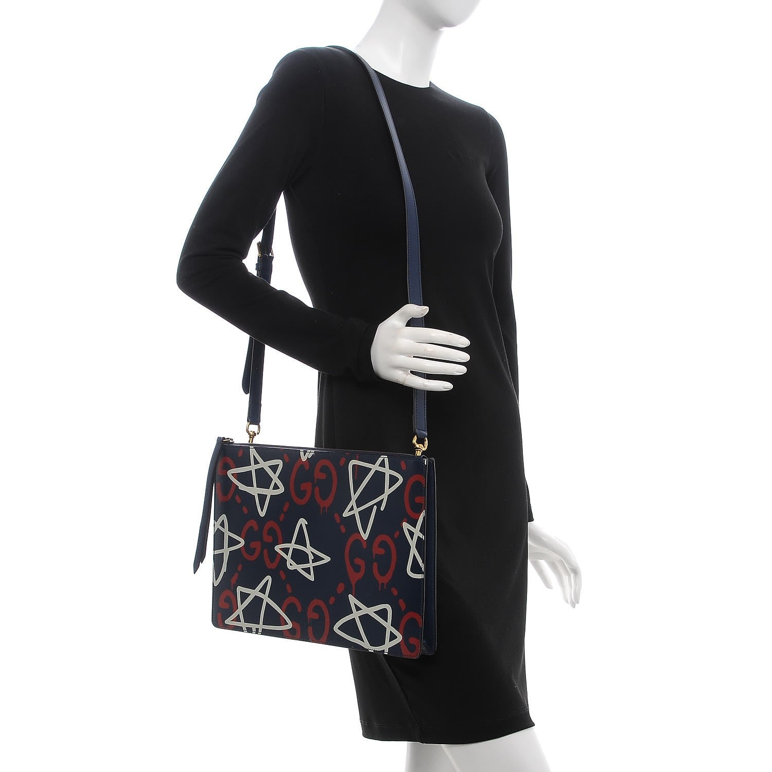Gucci Calfskin GucciGhost Print GG Messenger Bag Blue Agata Hibiscus Red 2 of 8