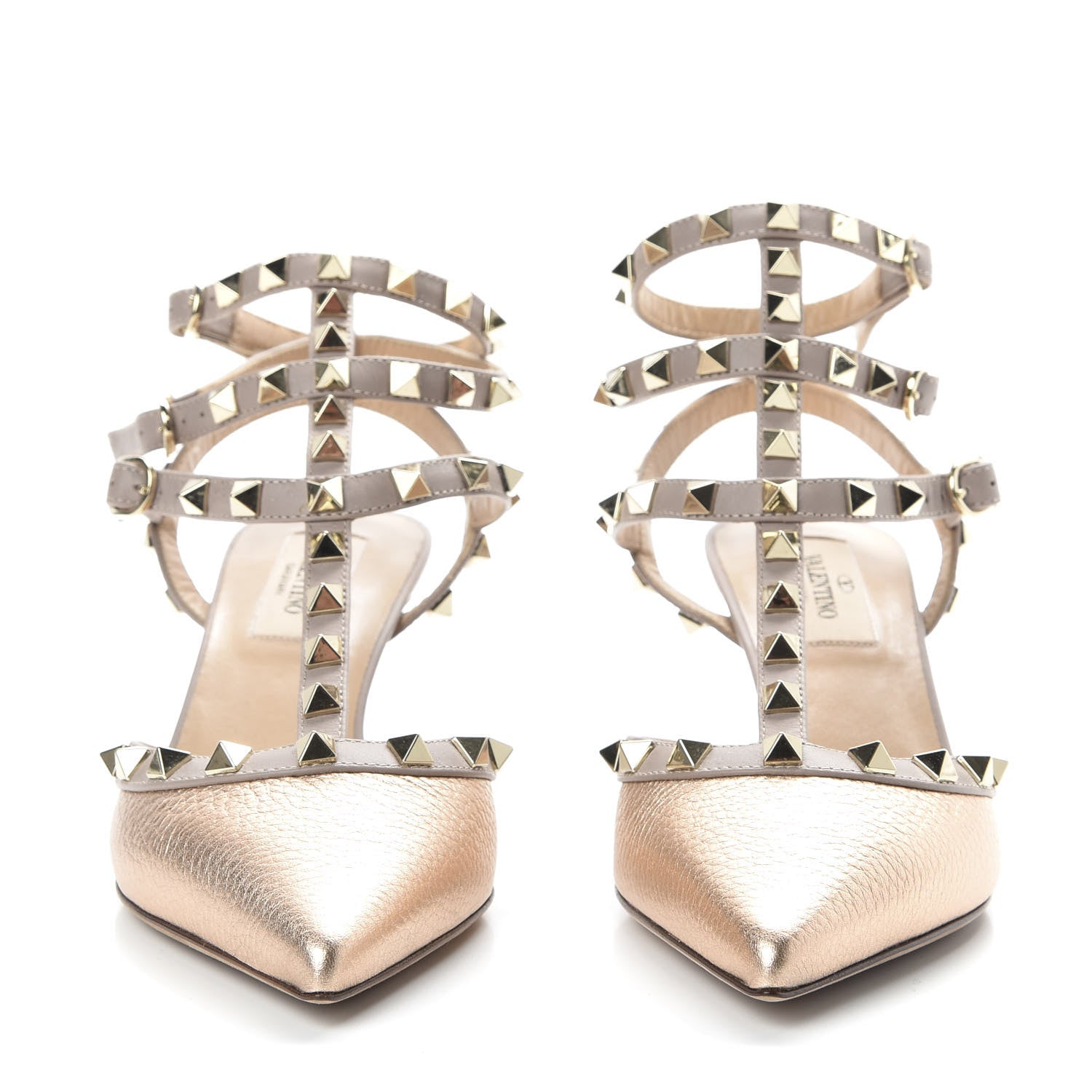 Valentino Garavani Metallic Pebbled Calfskin Rockstud Ankle Strap 65mm Pumps 37 Skin Poudre 2 of 9