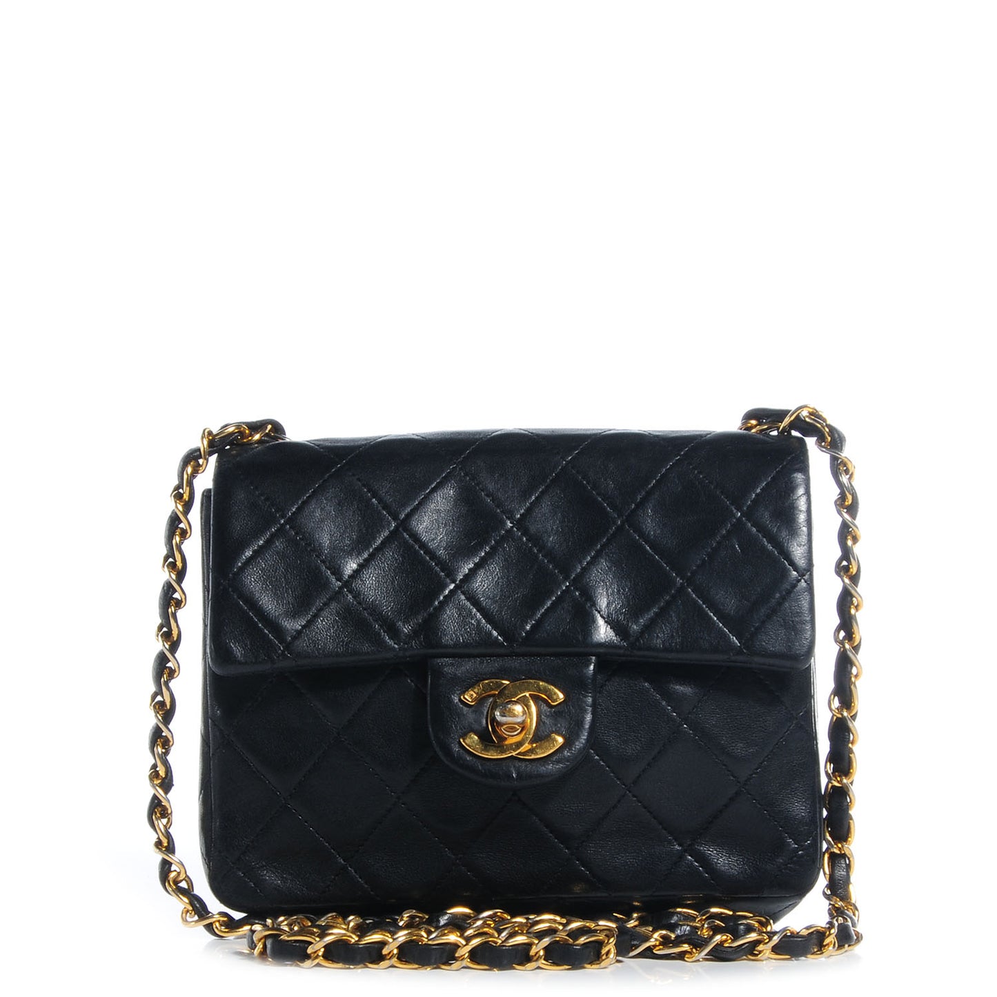 Lambskin Quilted Mini Square Flap Black