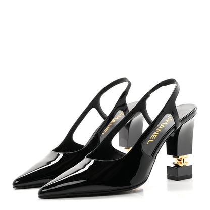 Chanel Patent Calfskin Slingback CC Cutout Pumps 36 Black 4 of 10