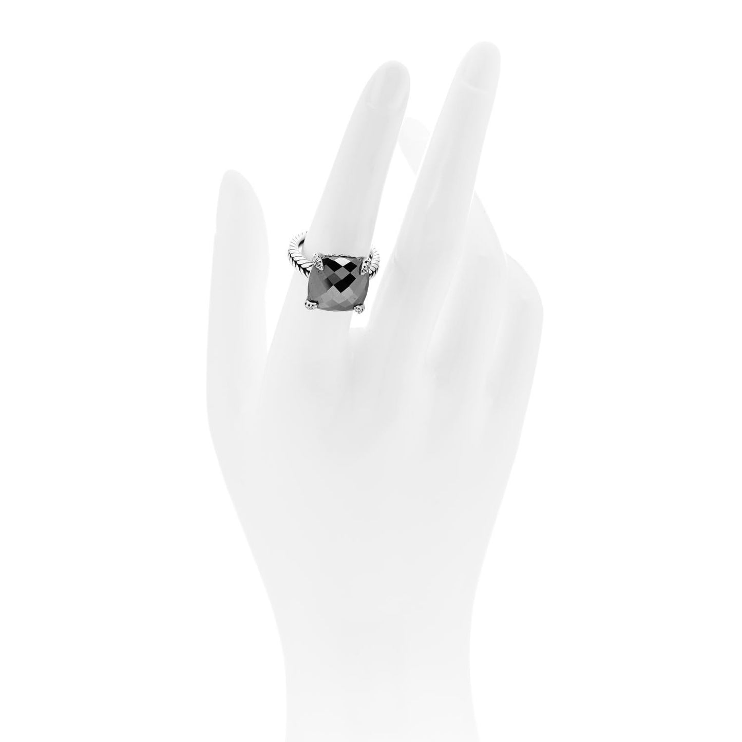 Sterling Silver Diamond Hematine 14mm Chatelaine Ring 54 7