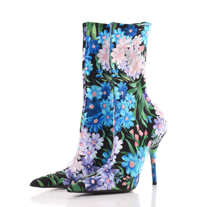 Balenciaga Jersey Crepe Wild Flowers Extreme Pointed Toe Knife Booties 35 Bleu Violet 3 of 8