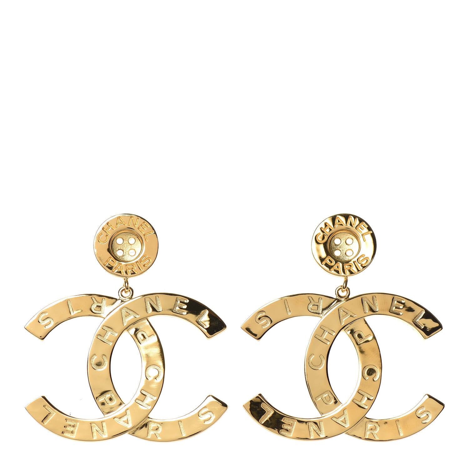 Chanel Metal Large Paris Button Earrings Gold 1 of 4