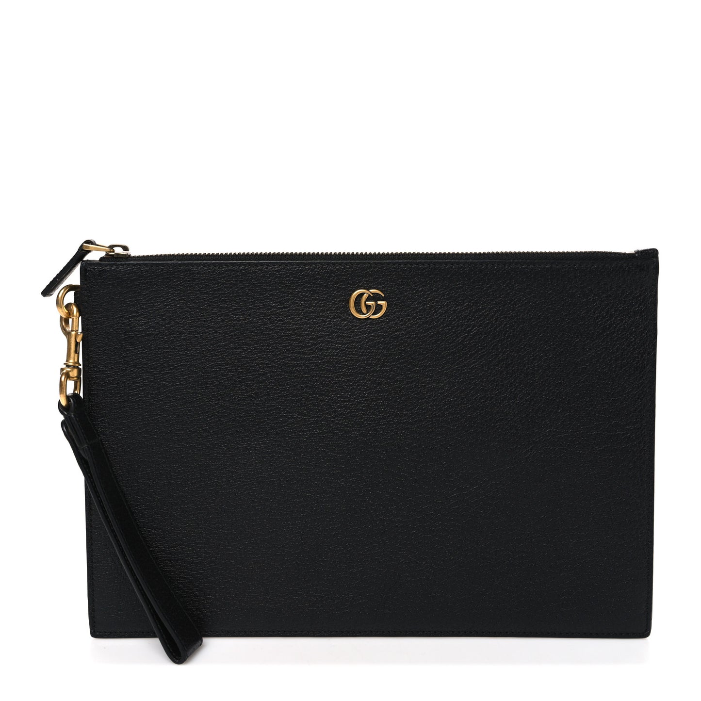 Textured Dollar Calfskin GG Marmont Zip Pouch Black